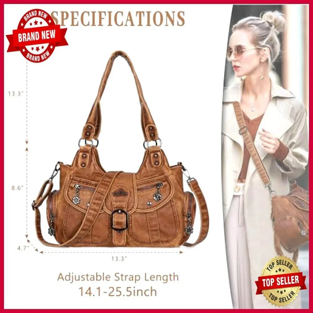 Vegan Leather Hobo Tote with Crossbody Strap, Roomy Multi-Pocket Design